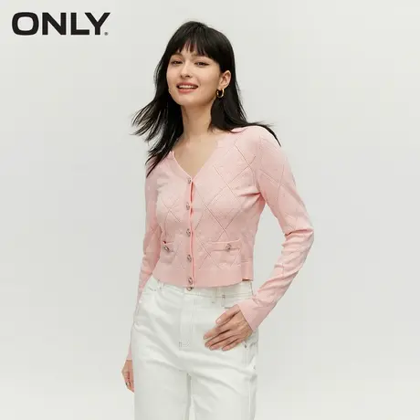 ONLY冬季新款百搭甜美风设计感编织V领短款针织衫女|12343A006图片