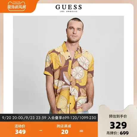 GUESS23新男柠檬印花翻领短袖衬衫外套式薄款上衣-M3GH53WD4Z2图片