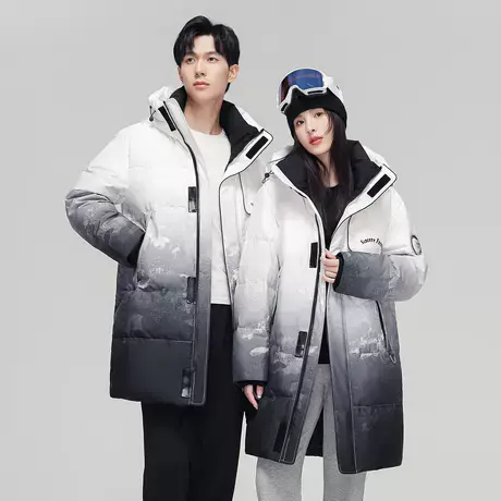 雪中飞2023秋冬新款男女情侣渐变潮流印花运动休闲加厚保暖羽绒服商品大图