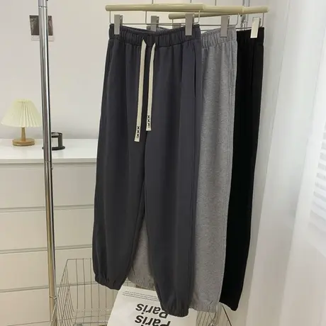 灰色加绒休闲运动裤女22秋冬宽松显瘦百搭九分束脚学生卫裤哈伦裤商品大图