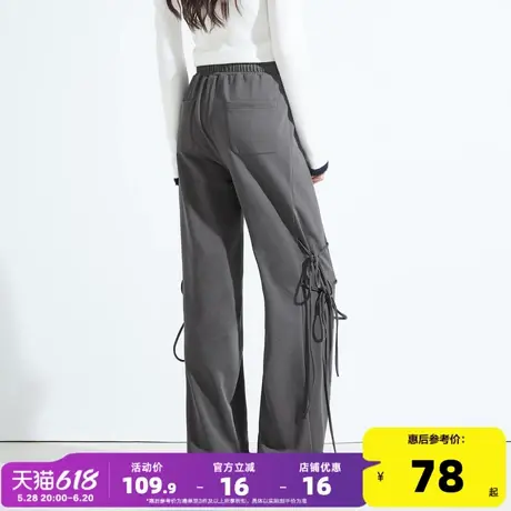 唐狮2025秋季新款女休闲裤宽松休闲侧缝绑带时尚百搭休闲阔腿长裤商品大图