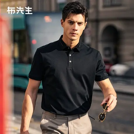 MrBu布先生透气凉感衬衫翻领短袖男2025夏新款黑色t恤男AT16035商品大图