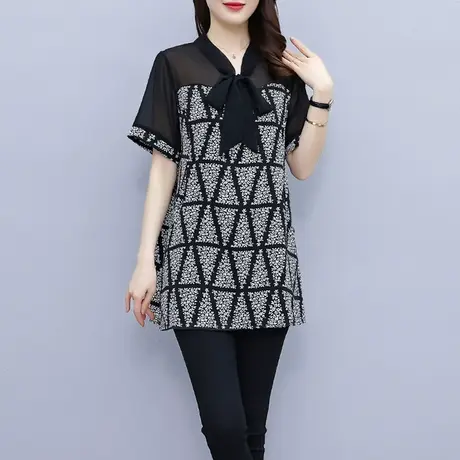 胖mm遮肉雪纺衫女2023夏装新款大码女装遮肚显瘦女上衣宽松中长款商品大图