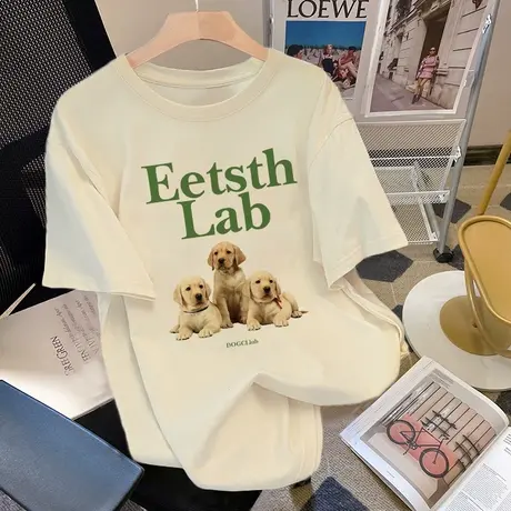 国潮复古印花t恤女oversize大码显瘦ins潮夏洋气炸街纯棉短袖上衣商品大图