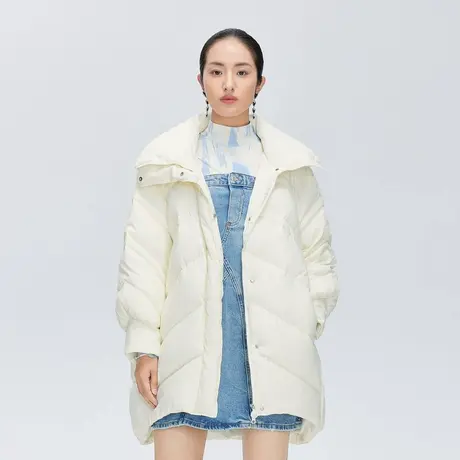 艾莱依冬季户外翻领中长款羽绒服时尚百搭休闲保暖防风外套女1546商品大图