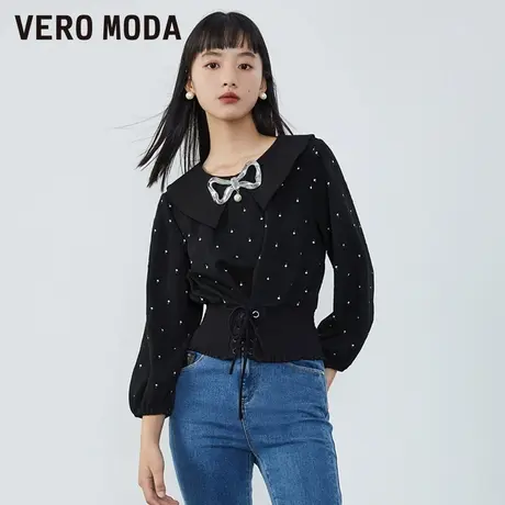 Vero Moda奥莱T恤秋冬清仓肌理感翻领复古灯笼长袖束腰甜美上衣女商品大图