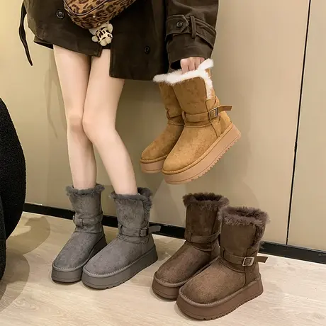 厚底增高雪地靴女2025秋季新款加绒保暖高级时尚靴子气质法式短靴商品大图