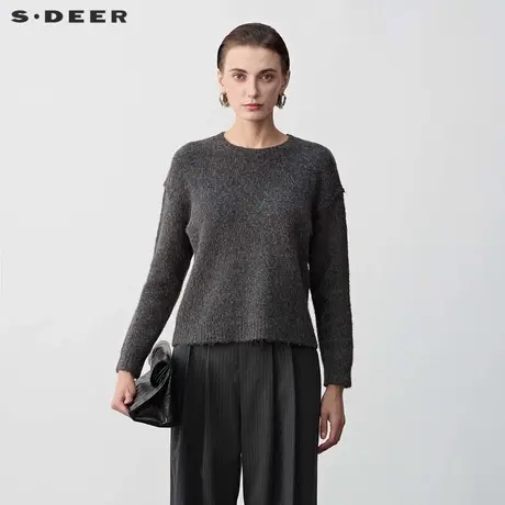 sdeer圣迪奥女装罗纹高领基本款宽松针织衫S23483512商品大图