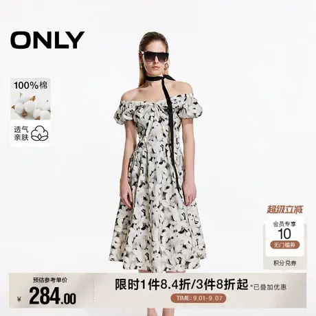 ONLY2025秋季新款淑女花卉印花泡泡袖大V领口袋中长款连衣裙女商品大图