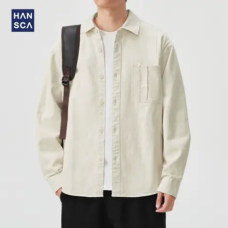 hansca休闲纯棉衬衫男长袖2025新款爆款外套秋季感痞帅青少年衬衣商品大图