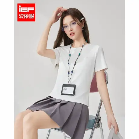 IEF/爱依服短袖上衣2025夏季新款韩版简约休闲通勤百搭正肩T恤女图片