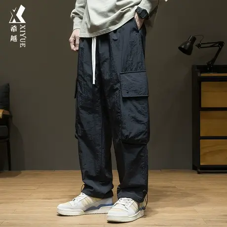 希越户外防水休闲裤男秋季新款宽松大码潮牌工装风直筒长裤子男裤商品大图