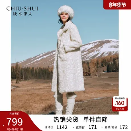 秋水伊人时尚立领设计大衣2025年冬季新款女复古优雅大口袋仿皮草图片