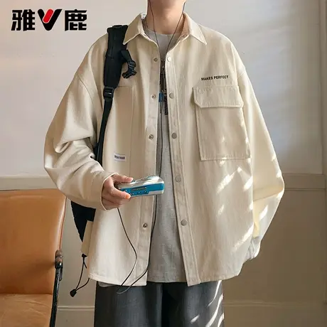 雅鹿2026春秋季新款港风文艺复古工装衬衫夹克男长袖潮牌休闲外套图片