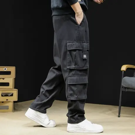 加绒直筒工装裤男潮牌2023新款秋季宽松大码男士休闲黑色裤子冬季图片
