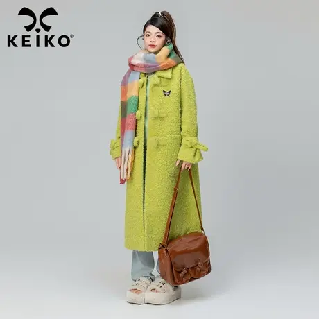 KEIKO 软糯长绒毛呢大衣中长款23冬季高级感显瘦韩系果绿呢子外套图片