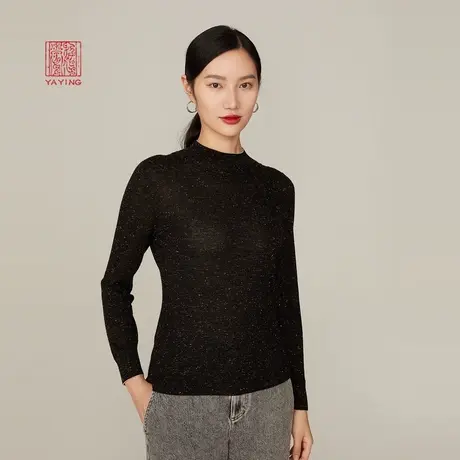 EP雅莹高端系列 优雅简约黑色中领绵羊毛针织衫 商场同款9511A商品大图