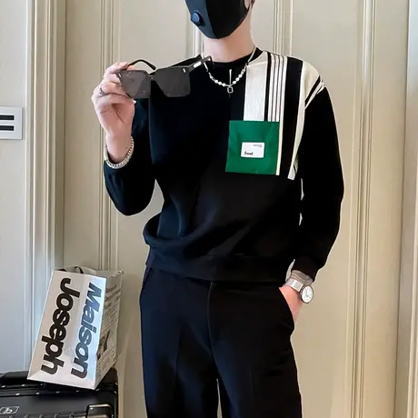 卫衣男2023年秋季新款ins潮牌个性拼接痞帅轻熟内搭上衣长袖T恤衫商品大图