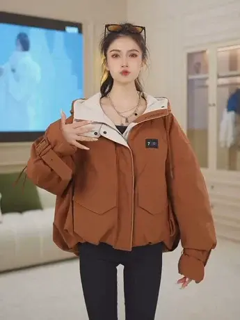 短款羽绒服女2023年新款冬季宽松休闲百搭时尚韩版连帽派克服外套图片