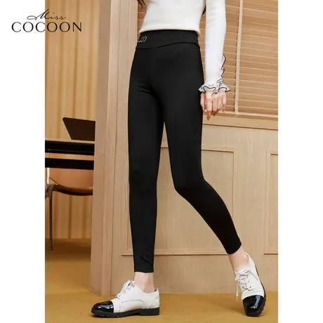 miss COCOON定制黑色裤子女2023新款春秋高腰显瘦紧身打底鲨鱼裤商品大图