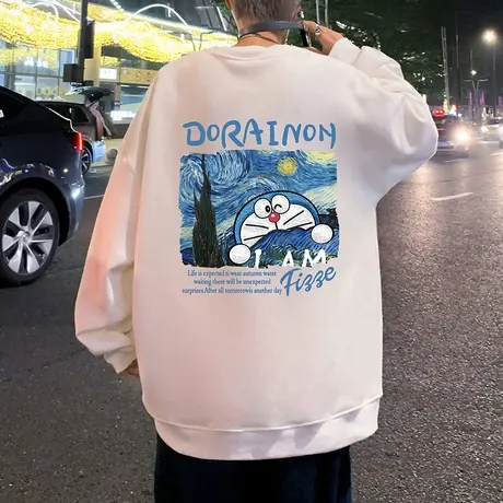 圆领卫衣男2023新款潮流秋冬季宽松港风chic套头男生多啦A梦上衣商品大图