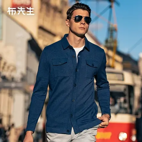 MrBu布先生衬衫翻领纯棉针织衫2023秋冬方形口袋开衫外套BT12132图片