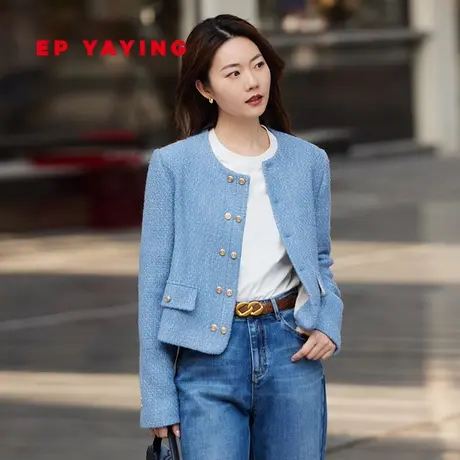 EP雅莹女装 美利奴羊毛花呢低圆领短款外套 秋冬商场同款1219A图片