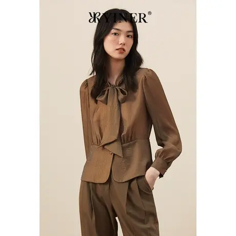 YINER音儿女装秋季洋气围巾领长袖衬衫商品大图