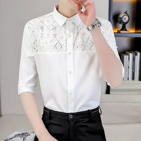 男士短袖衬衫夏季痞帅设计感小众韩版五分袖夜店个性潮牌半袖衬衫图片