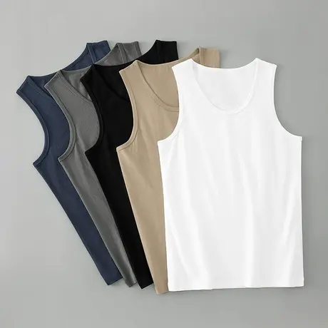 纯棉背心男士夏季健身篮球运动跨栏纯色白色坎肩吊带汗衫无袖t恤商品大图