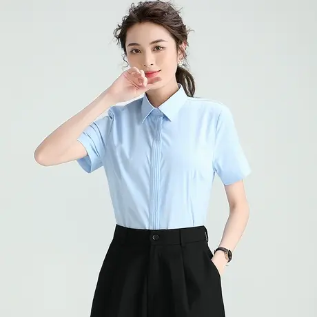 秋长袖衬衫女白色方领上衣v领职业高级感褶皱衬衣通勤工作服女装商品大图