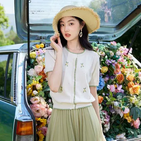 时尚气质短袖针织衫2023年夏季新款淑女温柔宽松显瘦通勤百搭上衣商品大图