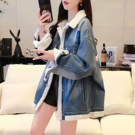 加绒加厚牛仔外套女2023新款秋冬爆款洋气宽松休闲百搭慵懒风上衣图片