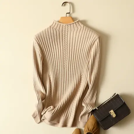 2023秋冬新款显瘦半高领韩版宽松针织衫套头内搭洋气打底毛衣女商品大图