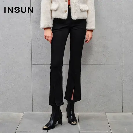 INSUN恩裳线上专选冬季蓄热锁温开叉牛仔微喇裤图片