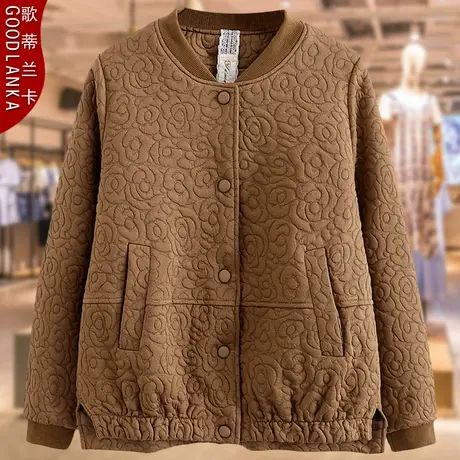 40-50岁大码中年妈妈春秋休闲夹克宽松洋气高贵立领提花休闲外套商品大图