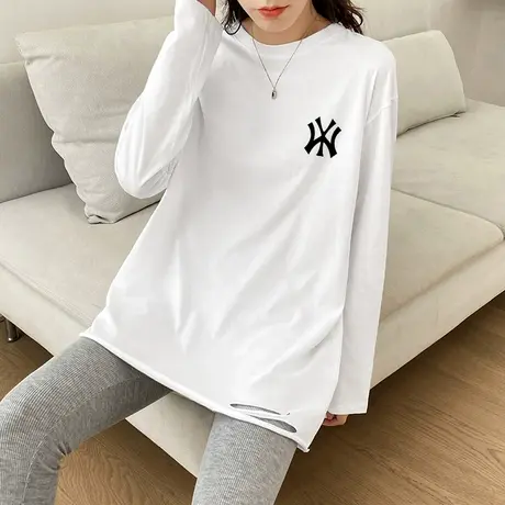 春秋内搭中长款宽松百搭长袖t恤2022春装新款白色打底衫女上衣潮图片