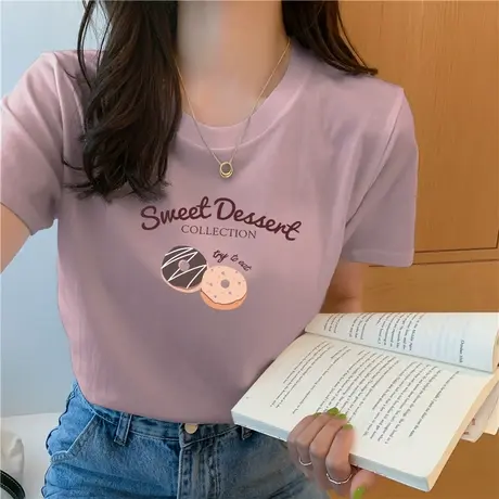 暗紫色正肩t恤女短袖圆领内搭2023年夏季基础款宽松半袖体恤上衣图片