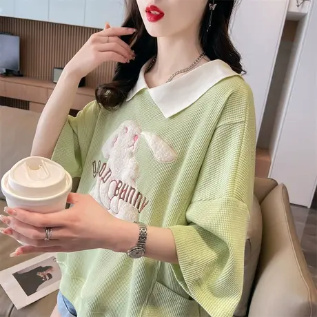 小众设计感短袖t恤女夏季韩版宽松小个子撞色翻领polo衫半袖上衣图片