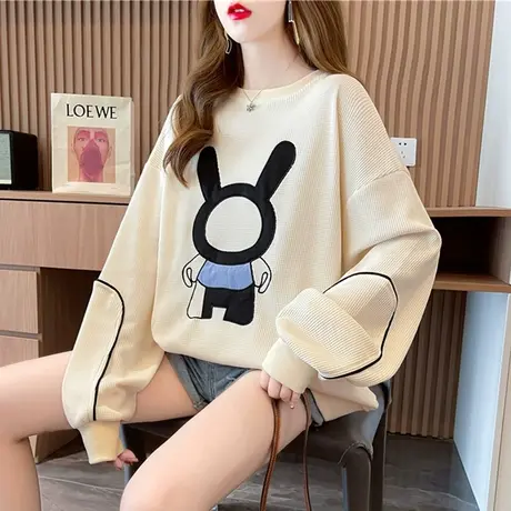 华夫格卫衣女春秋季韩版宽松设计感小众bf慵懒风大码薄款上衣外套图片