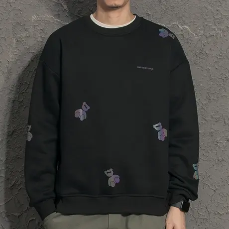 小熊印花炫彩反光情侣卫衣2021年新款春秋潮牌休闲宽松上衣外套男商品大图