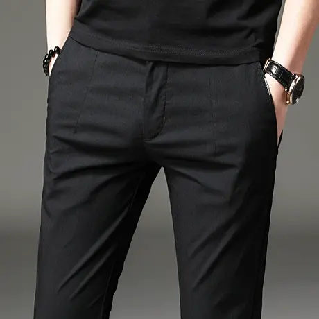 男士冰丝休闲长裤男裤夏季修身小脚直筒宽松西裤子薄款2023年新款商品大图