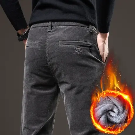 冬季咖色灯芯绒裤子中年爸爸男装男士休闲长裤商务西裤条绒秋冬款商品大图