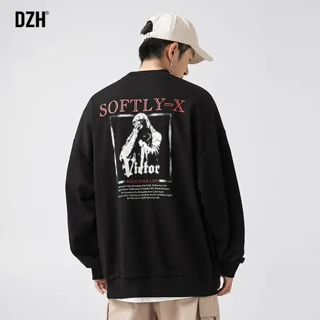 男生黑色重磅卫衣男秋季潮牌圆领长袖上衣宽松男装2023新款打底衫商品大图