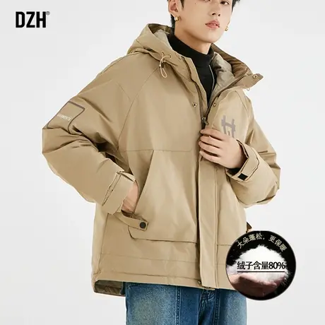 青少年工装羽绒服男潮冬季2024新款卡其色冲锋衣外套男款羽绒夹克商品大图