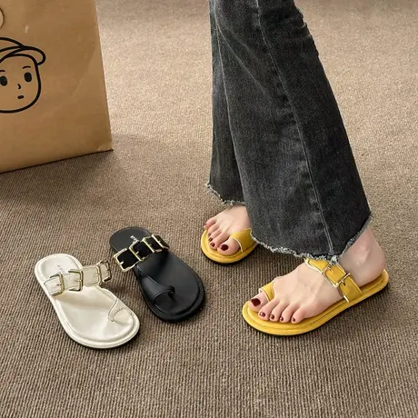 法式高级感一字带平底套趾凉拖鞋女外穿海边度假绝美外出沙滩拖鞋商品大图