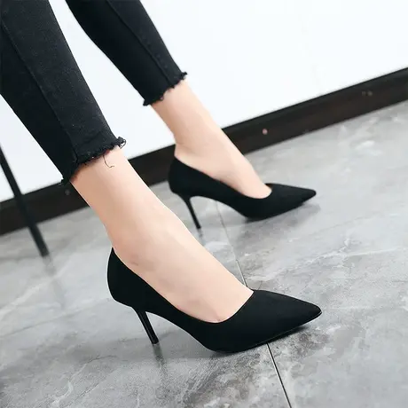 2024春秋季新款尖头高跟鞋女细跟性感百搭黑色工作鞋礼仪浅口单鞋商品大图