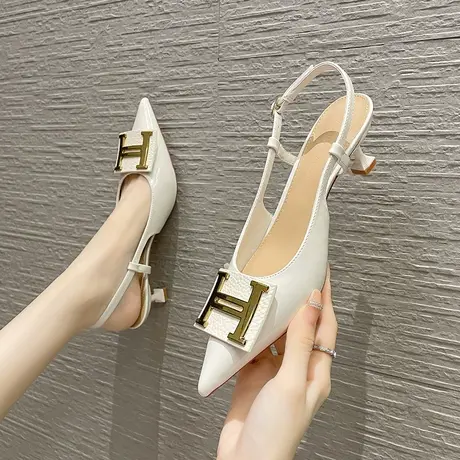 包头凉鞋女2024年夏季新款尖头一字带后空细跟高跟鞋气质浅口单鞋商品大图
