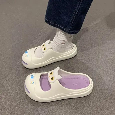 开口笑包头凉拖鞋女夏季可外穿卡通可爱猫咪厚底踩屎感防滑沙滩鞋商品大图