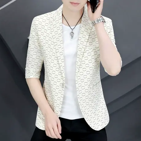 夏季西服男士七分袖潮流时尚韩版中袖帅气个性小西装短袖薄款外套图片